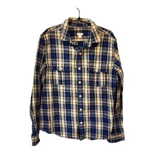 Fossil Heavyweight Flannel Shirt Men’s L Blue Beige Plaid Button-Down Cotton
